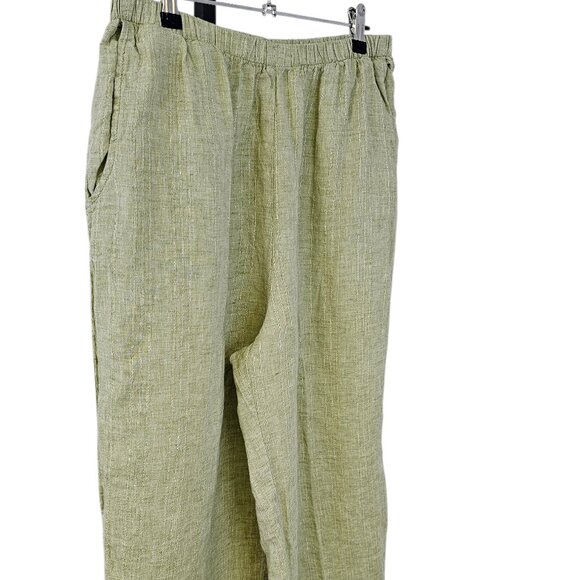 FLAX Womens High Rise 100% Linen Wide Leg, Cropped Pants, Green, Pockets, Size M - Picture 8 of 8
